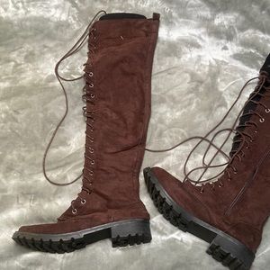 Brown Fairycore Over the Knee Lace Up Boots